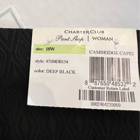 CHARTER CLUB PULL ON CAMBRIDGE SLIM SIZE 18W  BLACK CAPRI’S - Picture 2 of 14